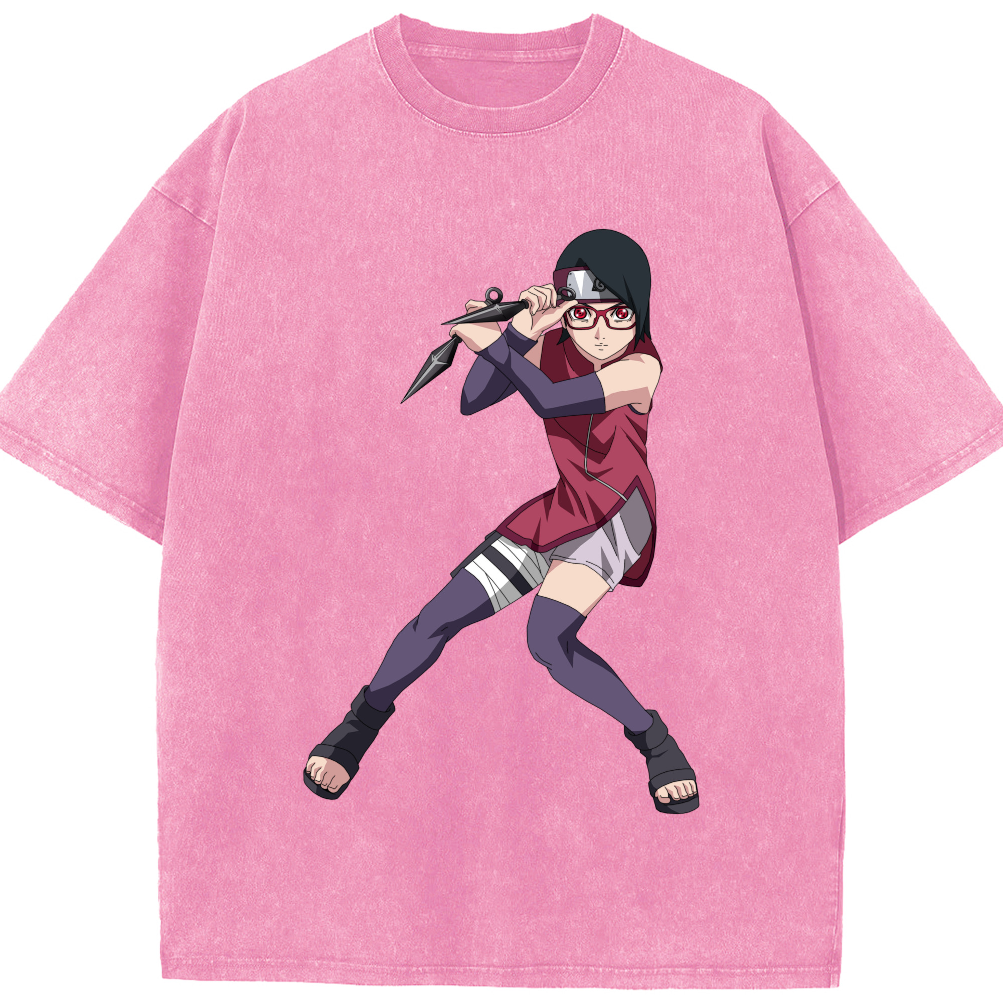 （画像用） NARUTO -ナルト- うちは サラダ Uchiha Sarada 綿100% ヴィンテージ風 半袖Tシャツ（フロントプリント）